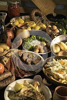 Soutzouki, pastourmas,eggs and meat balls