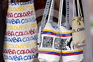 Souvenir bags for sale in tourist market, Bogota - Colombia photo