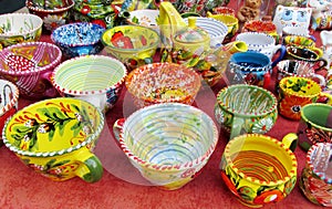 Souvenir colorful plates sold on the street photo
