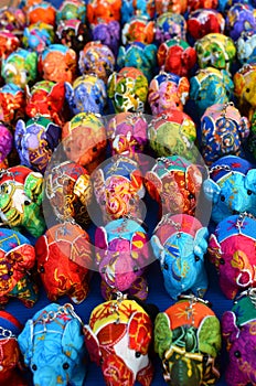 Souvenir colourfully elephants on the market in Luang Prabang, Laos