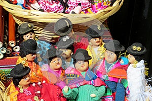 Souvenir dolls in bolivian national cloth