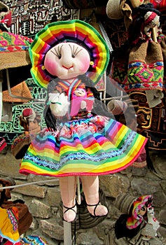 Souvenir dolls in bolivian national cloth photo