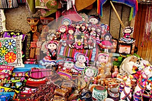Souvenir dolls in bolivian national cloth photo