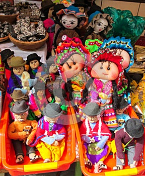 Souvenir dolls in quechua indian cloth