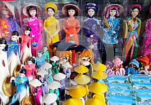 Souvenir dolls in traditional clothes in Vietnam