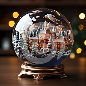 A souvenir glass ball with a miniature village inside. Generative AI
