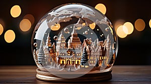 A souvenir glass ball with a miniature village inside. Generative AI