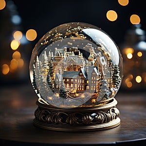 A souvenir glass ball with a miniature village inside. Generative AI