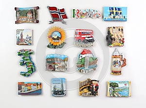 Souvenir magnets of the cities of Europe