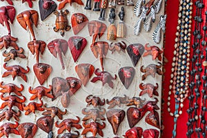 Souvenir magnets at the Street Market in Nungwi, Island of Zanzibar, Tanzania, east Africa, close up with Sign of Hakuna Matata