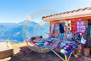 Souvenir market on street of Ollantaytambo,Peru,South America.