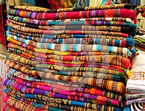 Souvenir quechua colorful traditional textil photo