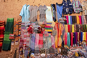 Souvenir shop with carpets, traditional clothes and other things, Ait Ben Haddou, Morocco