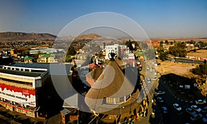 Souvenir shop in the form of traditional Basotho hat aka mokorotlo, Maseru, Lesotho