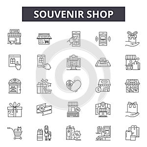 Souvenir shop line icons, signs, vector set, outline illustration concept