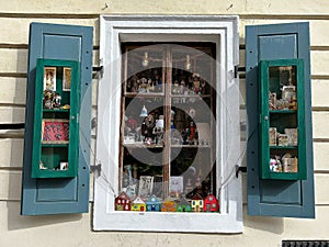 Souvenir shop in a window in Prague.