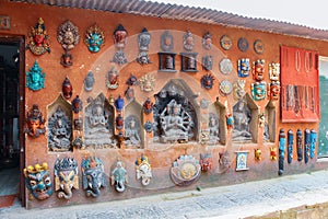 Souvenir store with masks of hindu deities
