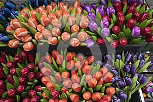 The Souvenirs at Bloemenmarkt - floating flower market on Singel Canal. Amsterdam. Netherlands