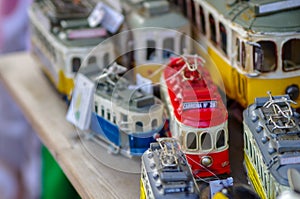 Souvenirs from the journey. Tram models from Lisbon.