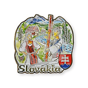 Souvenirs magnets from Slovakia isolated on white background. Design element with clipping path