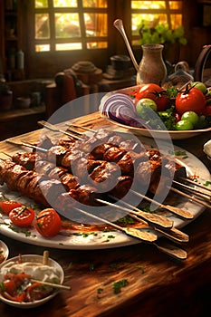 Souvlaki on the table. Greek food