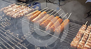 Souvlakia or suvlakia on barbeque prepared in greece