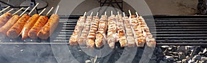 Souvlakia or suvlakia on barbeque prepared in greece