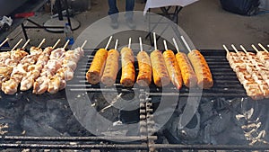 Souvlakia or suvlakia on barbeque prepared in greece