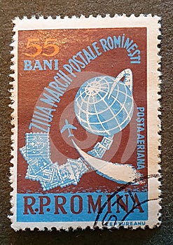 SOVATA, ROMANIA - Jul 02, 2020: Old postage stamp from Romania circa 1961 shows the Romanian Philatelists Association