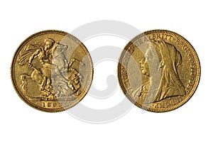 Gold sovereign coin of Great Britain, 1893 photo