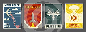 Soviet anti war, peaceful propaganda vector vintage posters