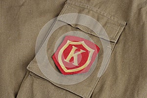 Soviet Army Commandant shoulder patch on khaki uniform photo