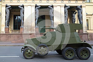 Soviet cannon armored car 30-ies BA-3 at the entrance to the building of the New Hermitage