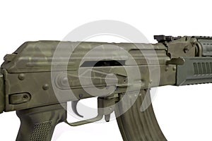 Soviet carbine in modern body kit isolate on a white background. Tuned automatic carbine of the USSR. Weapons for sports and self-