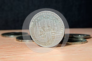 Soviet coin dedicated to the 1980 Olympics close up