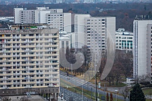 Soviet era communist buildings pattern from above, Dresden, Germany