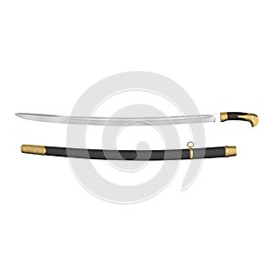 Soviet Era Cossack Sabre with Sheath on white. Top view. 3D illustration