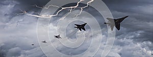 Soviet fighter and thunderstorm