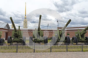 Soviet howitzers in the Museum in the open air.