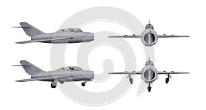 Soviet jet fighter MIG-15  on white background. Military strike aircraft of World war time, Fagot - NATO codification