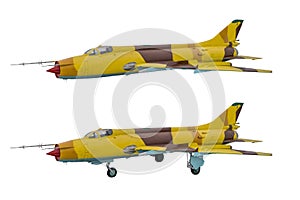 Soviet jet fighter SU-20 isolated on white background. Military strike aircraft of World war time. Fitter - NATO codification photo