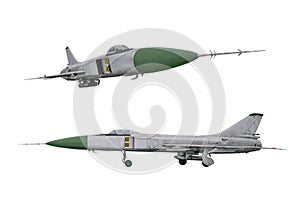 Soviet jet fighter SU-15 isolated on white background. Military strike aircraft of World war time. Flagon - NATO codification photo