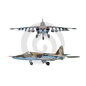 Soviet jet fighter SU-25 isolated on white background. Military strike aircraft of World war time. Frogfoot - NATO codification photo