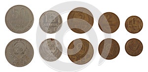 Soviet Kopek Coins Isolated on White