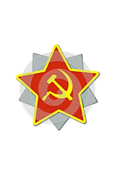 Soviet medal star with a sickle and a hammer on a white background.