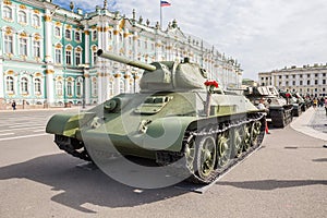 Soviet medium Tank T-34 of times of World War II on the military-patriotic action, dedicated to the Day of Memory and Grief on Pal