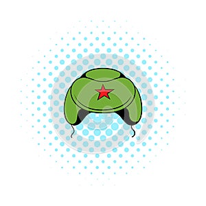 Soviet military cap earflaps icon, comics style