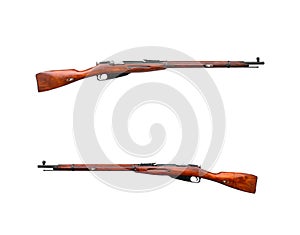 Soviet Mosin rifle isolate on a white back The weapon of the red army and the revolution. A vintage bolt carbine from World War II