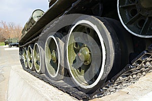 Soviet old T-34 tank wheels closeup