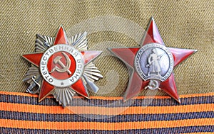 Soviet orders. Red Star and Greate National War and St. George ribbon